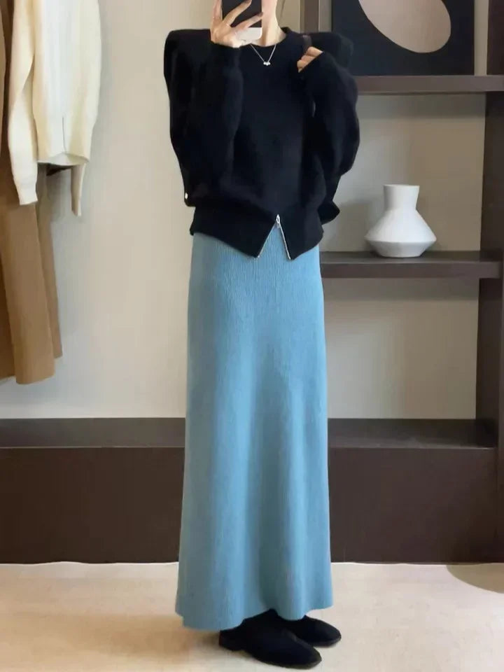 Women's Korean Pure Wool Big Swing Skirt – 2024 High-Quality Long Flowy Skirt