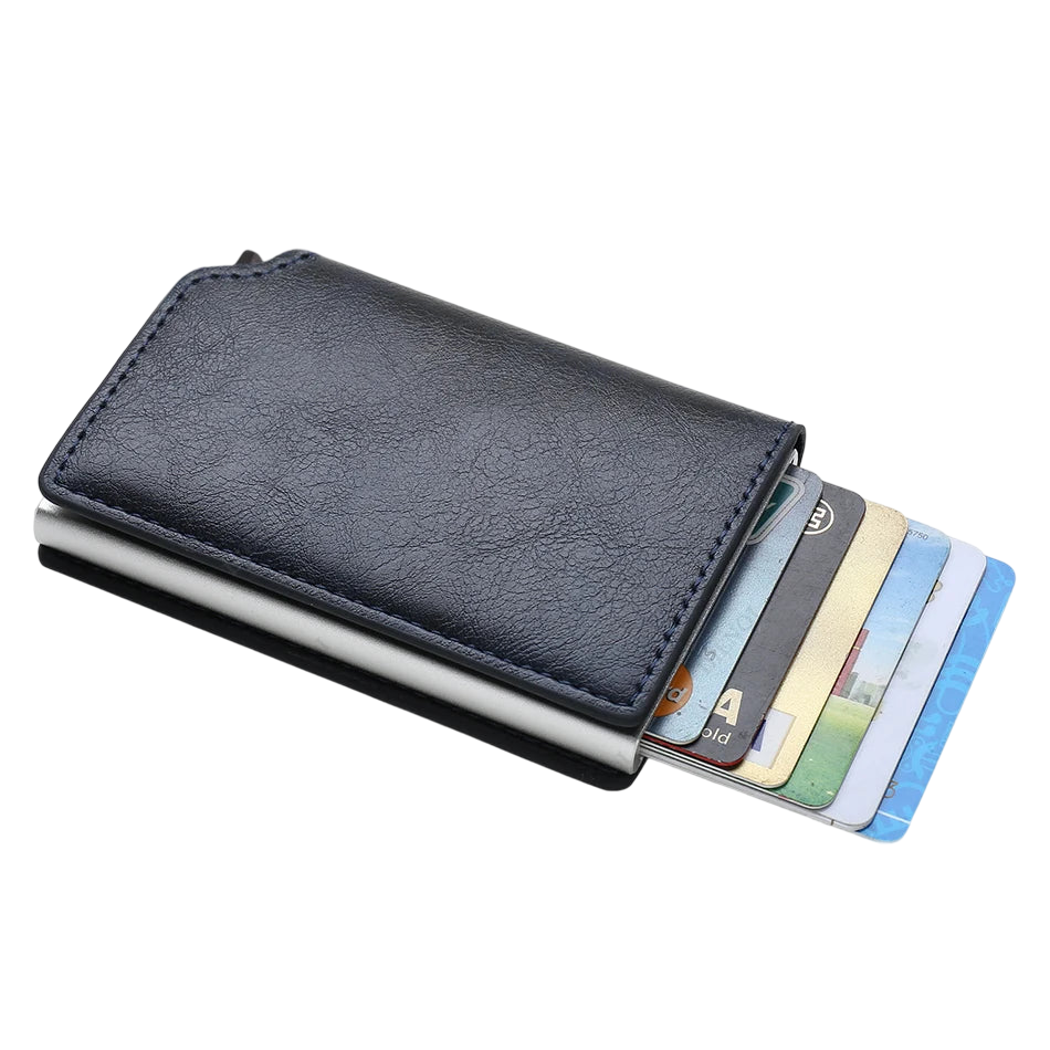 a wallet with a credit card holder in it