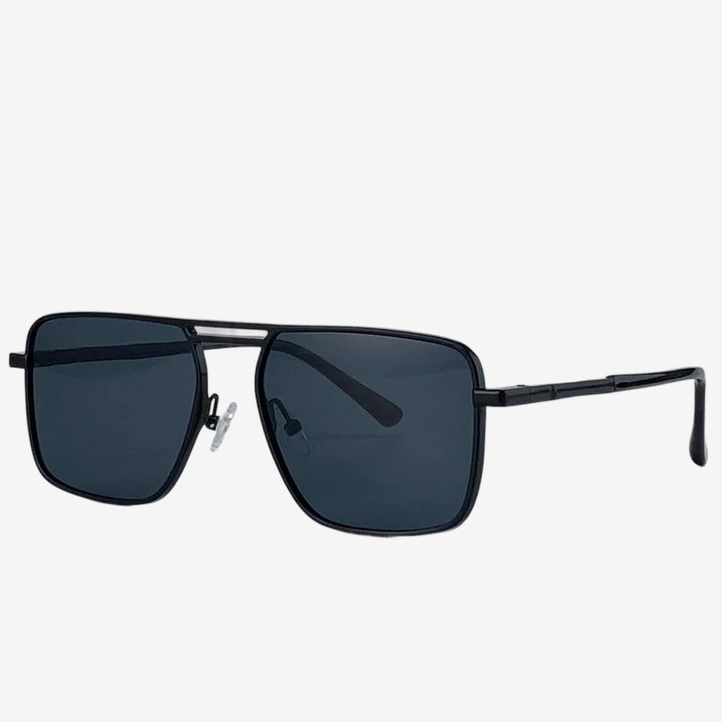 a pair of black sunglasses on a white background