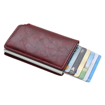 a leather wallet with a credit card holder