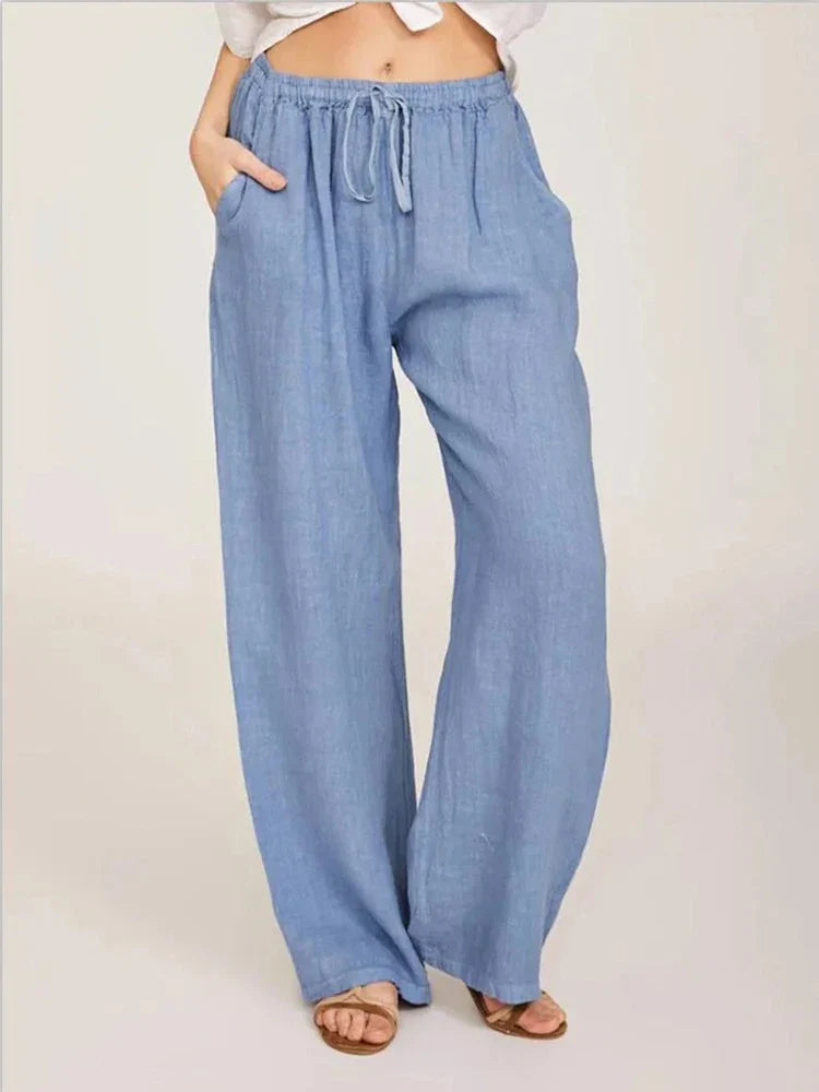 Women's Cotton-Linen Wide-Leg Pants – High Waist, Breathable, and Effortlessly Stylish for Summer & Autumn