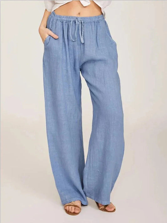 Women's Cotton-Linen Wide-Leg Pants – High Waist, Breathable, and Effortlessly Stylish for Summer & Autumn