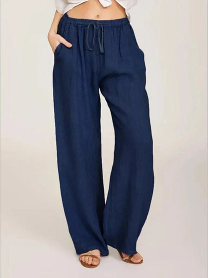 Women's Cotton-Linen Wide-Leg Pants – High Waist, Breathable, and Effortlessly Stylish for Summer & Autumn