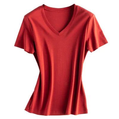 Soft Mulberry Silk Cotton T-Shirt for Women – Loose Fit, Round Neck, Short Sleeve, High-Quality Summer Top