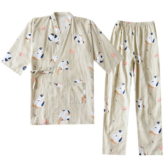 New Japanese-Style Kimono Couple Pajamas with Cute Kittens
