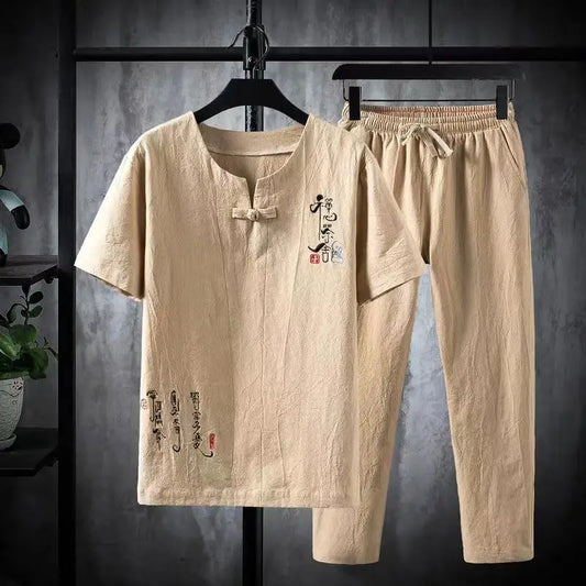 2024 Summer Casual Chinese Style Cotton Linen Suit Set