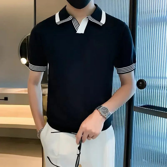 Summer New Men's Polo Shirt Slimming British Style Comfort