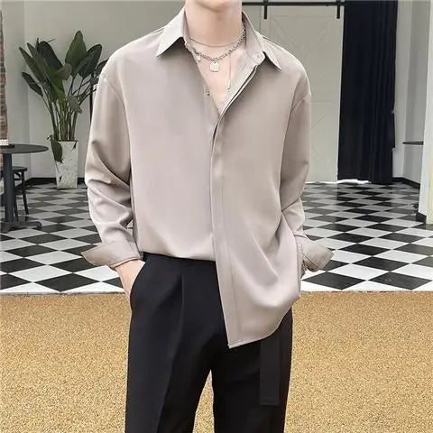 Men's Gray Chiffon Shirt for Trendy Spring and Fall Fashion