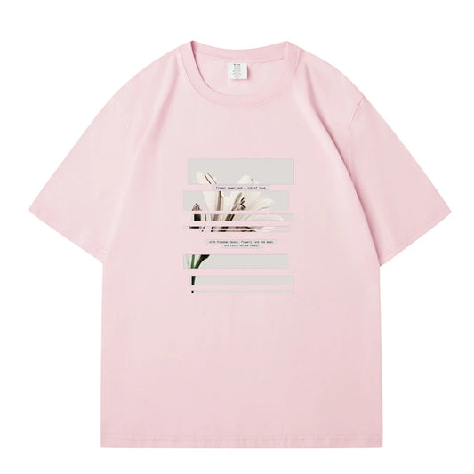 WAVLATII Women's Casual Dark Grey Flower Printed T-Shirt
