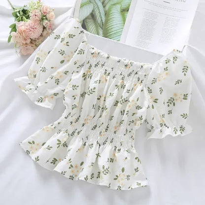 Sweet Broken Flower Chiffon Blouse for Summer Style