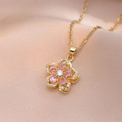 Radiant Shiny Zircon Romantic Flower Necklace for Elegant Occasions