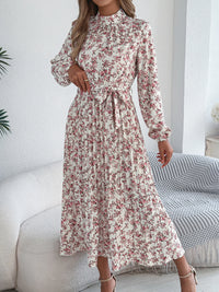 Floral Stand Up Collar Long Sleeve Bridesmaid Dress