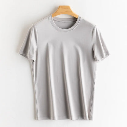Soft Mulberry Silk Cotton T-Shirt for Women – Loose Fit, Round Neck, Short Sleeve, High-Quality Summer Top