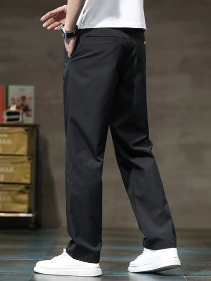 Summer Thin Ice Silk Casual Pants for Men in Solid Color Loose Straight Fashionable Light Business Casual Long Trousers Male