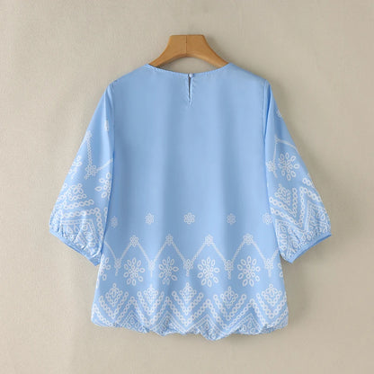 ZANZEA Women's Ditsy Floral Smock Top – Loose Fit Bohemian Vintage 3/4 Sleeve Casual Blouse for Summer 2025
