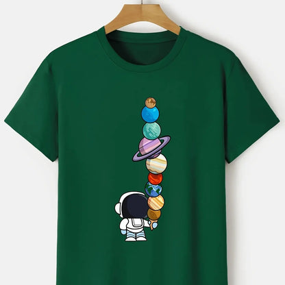 Men's Summer Casual Cotton Astronaut Print T-Shirt