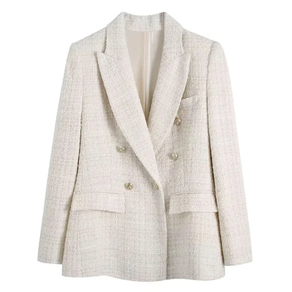 TRZA Women Fashion Tweed Double Breasted Blazer Coat Chic Style