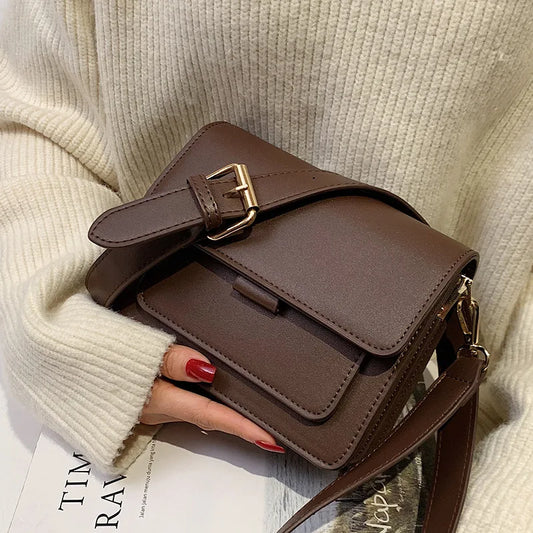 Women's Small Luxury PU Leather Crossbody Bag - Vintage Solid Color Shoulder Purse