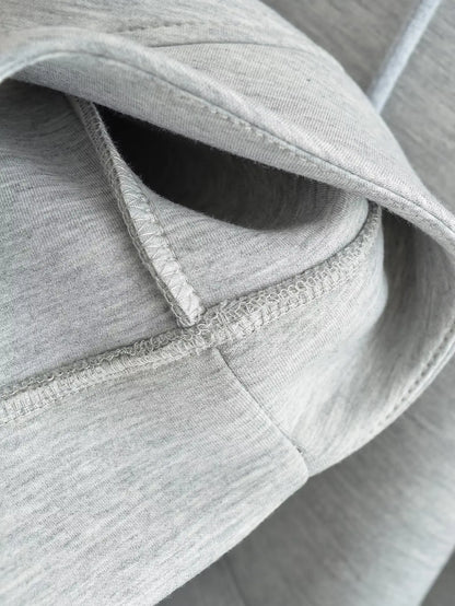 TRAFZA Women’s Autumn Gray Hooded Jacket – Zipper Coat with Big Pockets and Long Sleeves (Loose Fit)