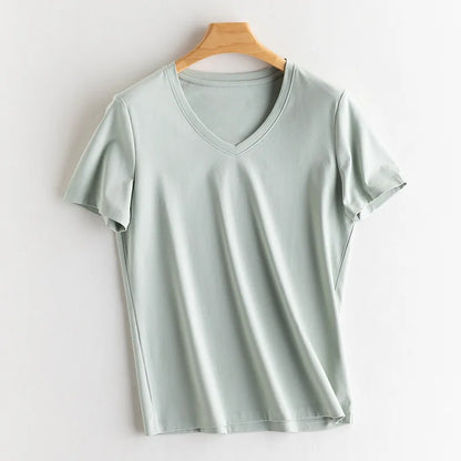 Soft Mulberry Silk Cotton T-Shirt for Women – Loose Fit, Round Neck, Short Sleeve, High-Quality Summer Top