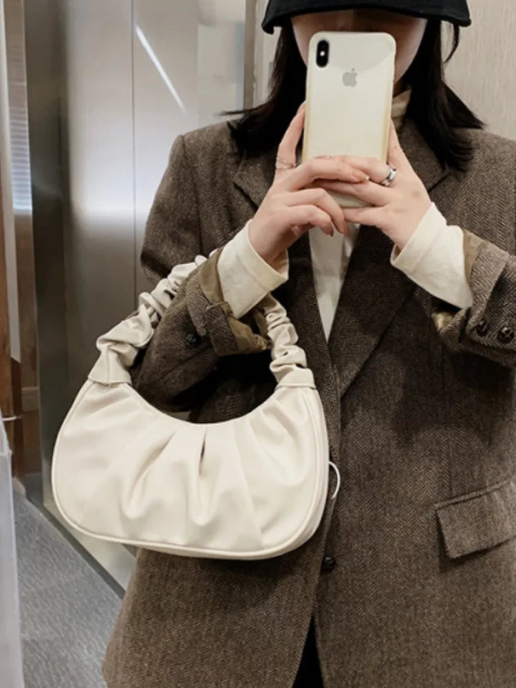 Fashionable Pleated PU Cloud Handbag – Stylish Armpit Shoulder Bag for Women