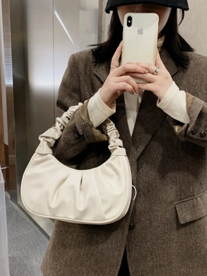 Fashionable Pleated PU Cloud Handbag – Stylish Armpit Shoulder Bag for Women
