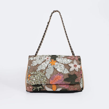 Women’s Large Capacity Cotton Messenger Bag – Sequins Woven Chain Strap Shoulder Bag