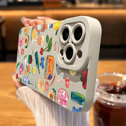 Vibrant Fruit Juice Flower Pattern Phone Case with Shock Proof Design