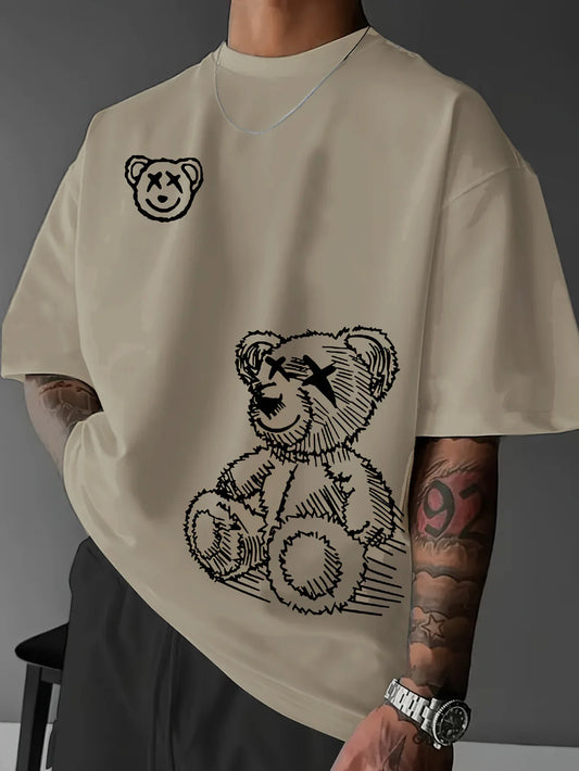 Summer Men's Cartoon Bear Cotton Casual T-Shirt
