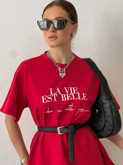 Versatile Summer American Ins Printed Cotton T-shirt for Women