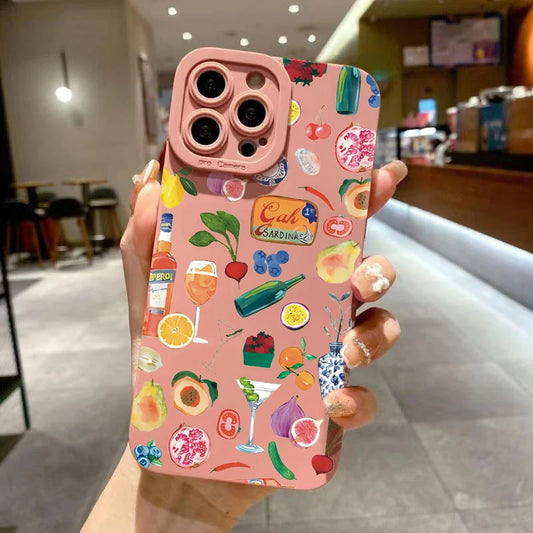 Vibrant Fruit Juice Flower Pattern Phone Case with Shock Proof Design