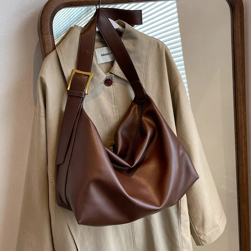 Vintage PU Leather Boston Bag – Stylish Pillow Design, Large-Capacity Tote & Crossbody Handbag