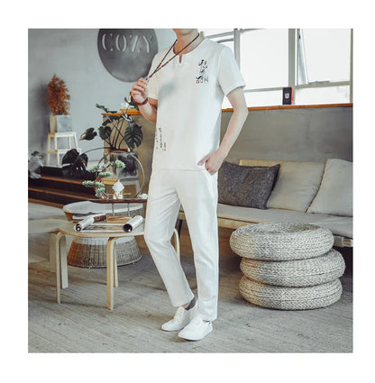 2024 Summer Casual Chinese Style Cotton Linen Suit Set