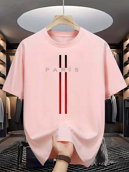 Men's 100% Pure Cotton Paris Print Casual T-Shirt