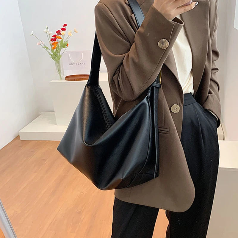 Vintage PU Leather Boston Bag – Stylish Pillow Design, Large-Capacity Tote & Crossbody Handbag