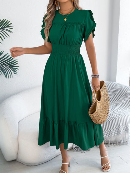 Casual Elegant Round Neck Ruffled Waist Dress for Women