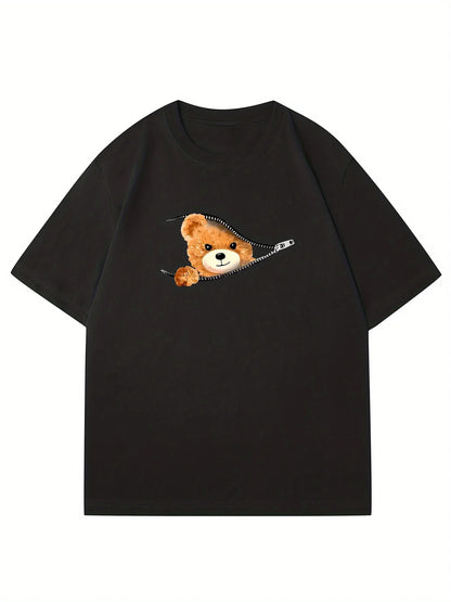 100% Cotton Men's Summer Casual Bear Pattern T-Shirt