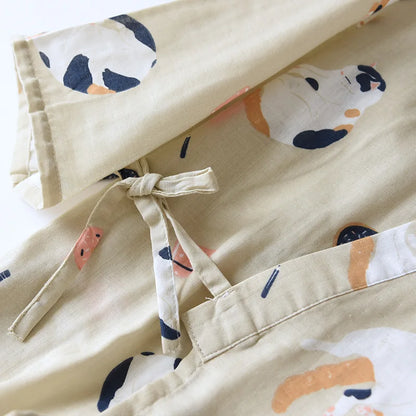 New Japanese-Style Kimono Couple Pajamas with Cute Kittens