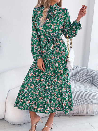 Floral Stand Up Collar Long Sleeve Bridesmaid Dress