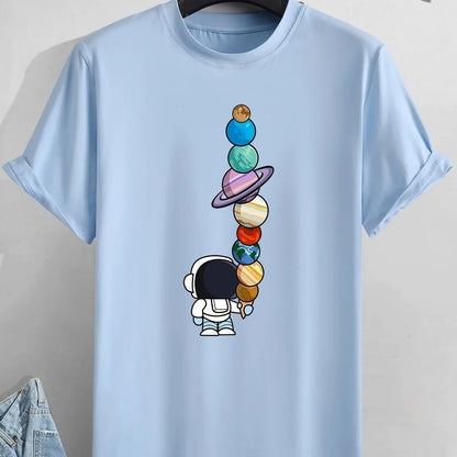 Men's Summer Casual Cotton Astronaut Print T-Shirt