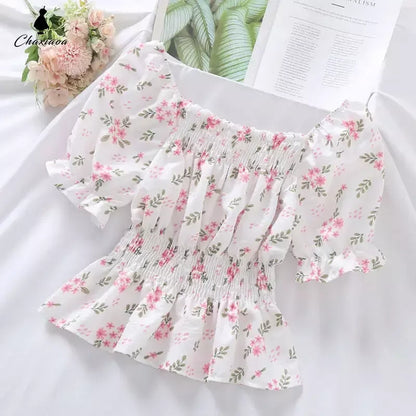 Sweet Broken Flower Chiffon Blouse for Summer Style