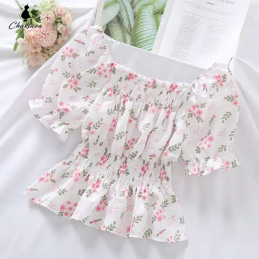 Sweet Broken Flower Chiffon Blouse for Summer Style