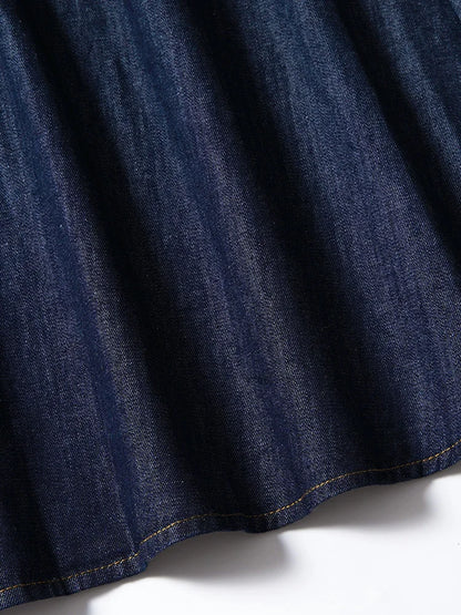 FIGOHR Women's Vintage Denim Midi Skirt with Free Belt