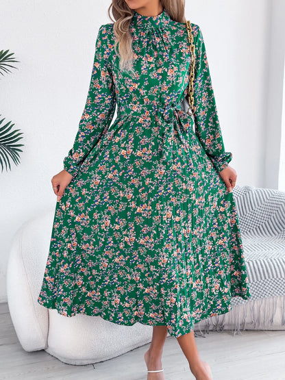 Floral Stand Up Collar Long Sleeve Bridesmaid Dress