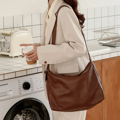 Vintage PU Leather Boston Bag – Stylish Pillow Design, Large-Capacity Tote & Crossbody Handbag