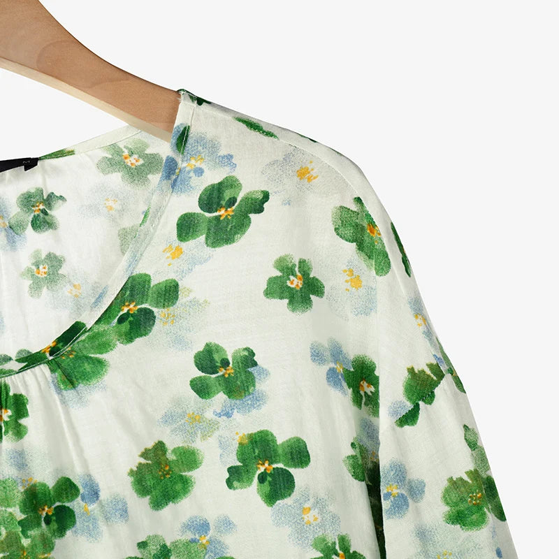 ZANZEA Women Ditsy Floral Blouses 2025 Summer Loose Casual O Neck 3/4 Sleeve Blusas Mujer Bohemian Vintage Elegant Smock Tops