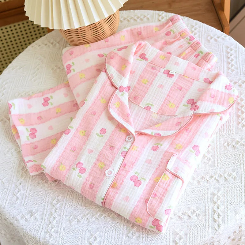 2025 New Spring Women's Pajama Set 100% Cotton Comfort
