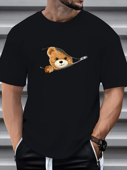 100% Cotton Men's Summer Casual Bear Pattern T-Shirt