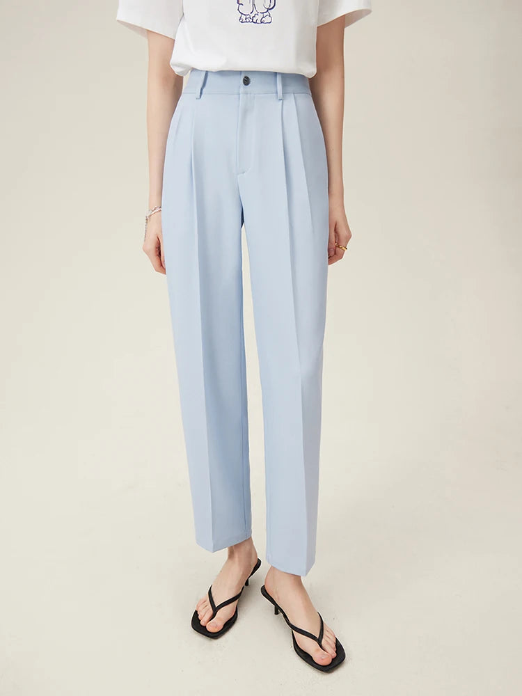 FSLE Women's High-Waisted Cropped Pants – Summer Loose Fit Slimming Tapered Casual Pants in Blue & Black