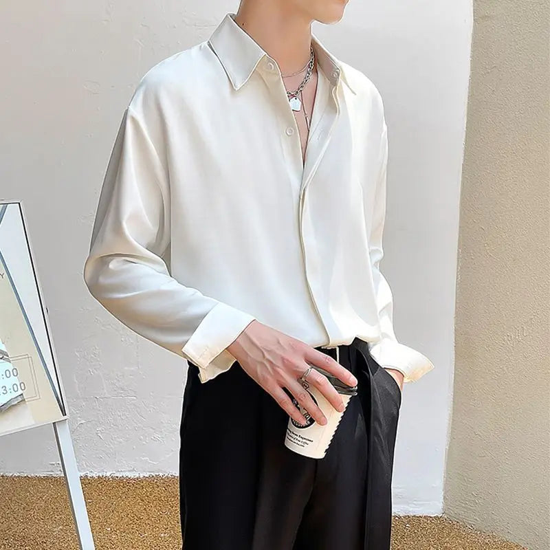 Men's Gray Chiffon Shirt for Trendy Spring and Fall Fashion